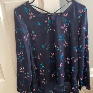 APT. 9 Blouse Navy Blue Floral Light Weight Long Sleeve Size Medium